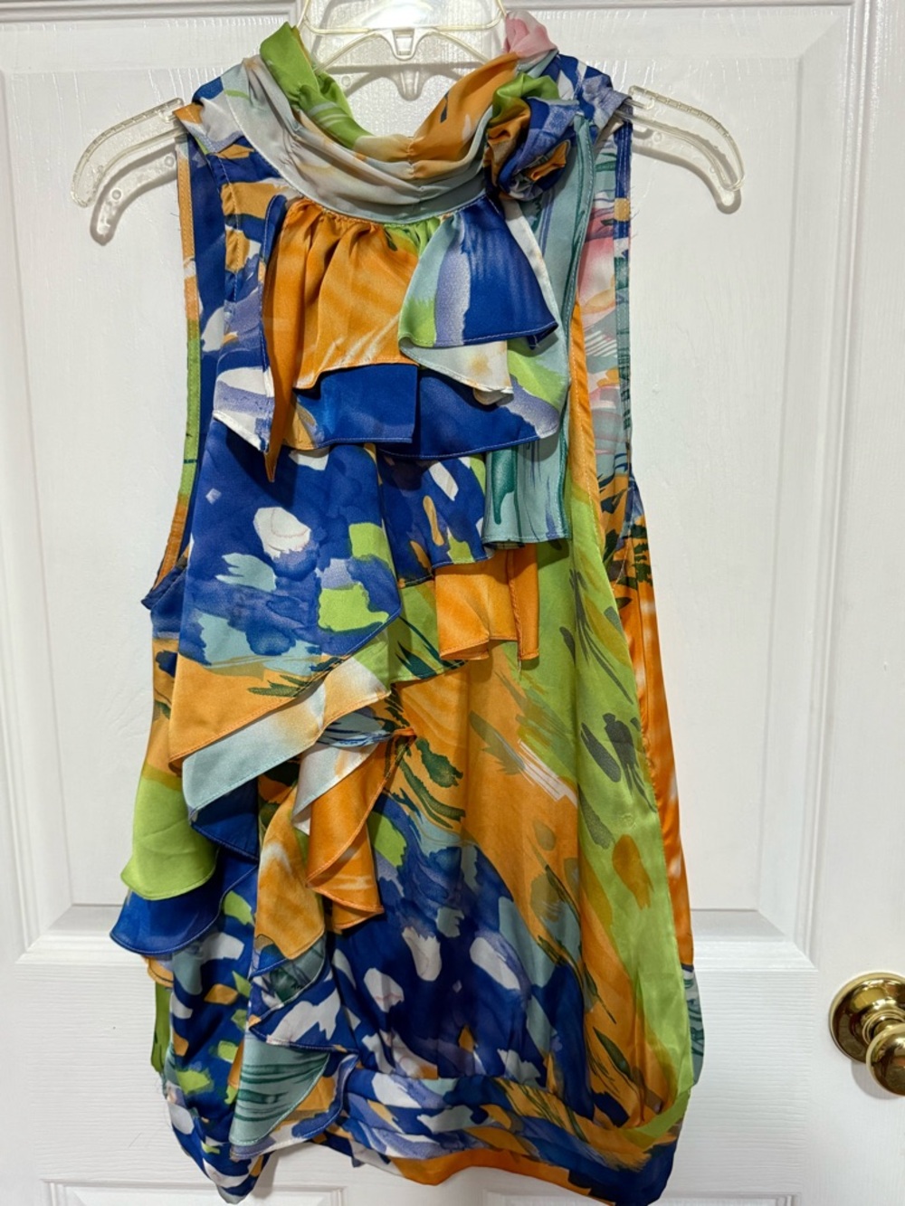Arden B Ruffled Watercolor Halter Camisole - Blue, Green & Orange